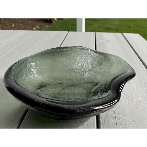 Glass Bowl Diameter Smoky Green/Charcoal Design Unique Artisan - Picture 2 of 8
